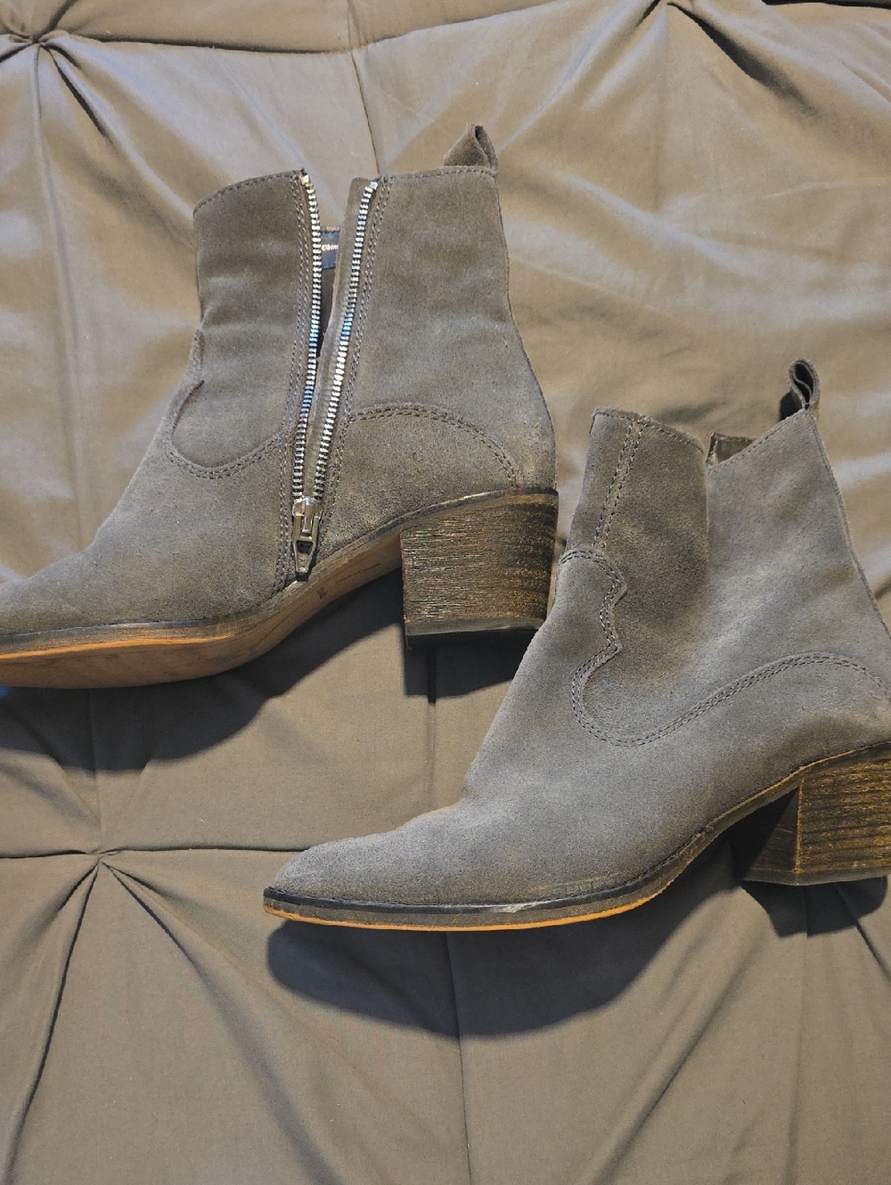 Dolce Vita Gray Suede Western-Inspired Ankle Booties